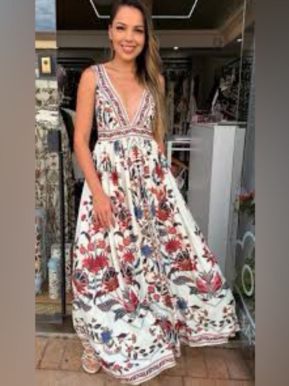 NEW FARM Rio Bohoflor Maxi Dress Birds Tropical Exotic Resortwear Brazil Size XS